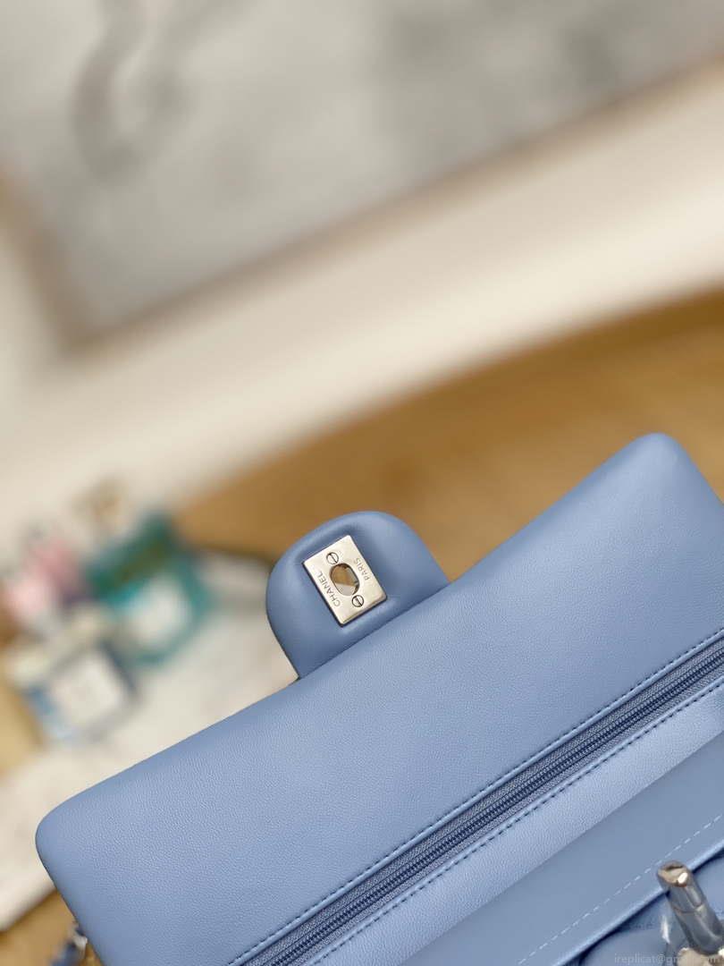 Chanel A01112 Flap Classic Bag Lambskin Light Blue Silver