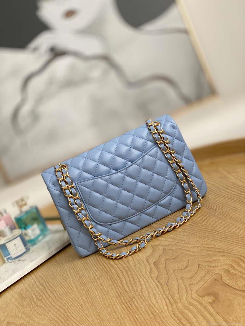 Chanel A01112 Flap Classic Bag Lambskin Light Blue Gold