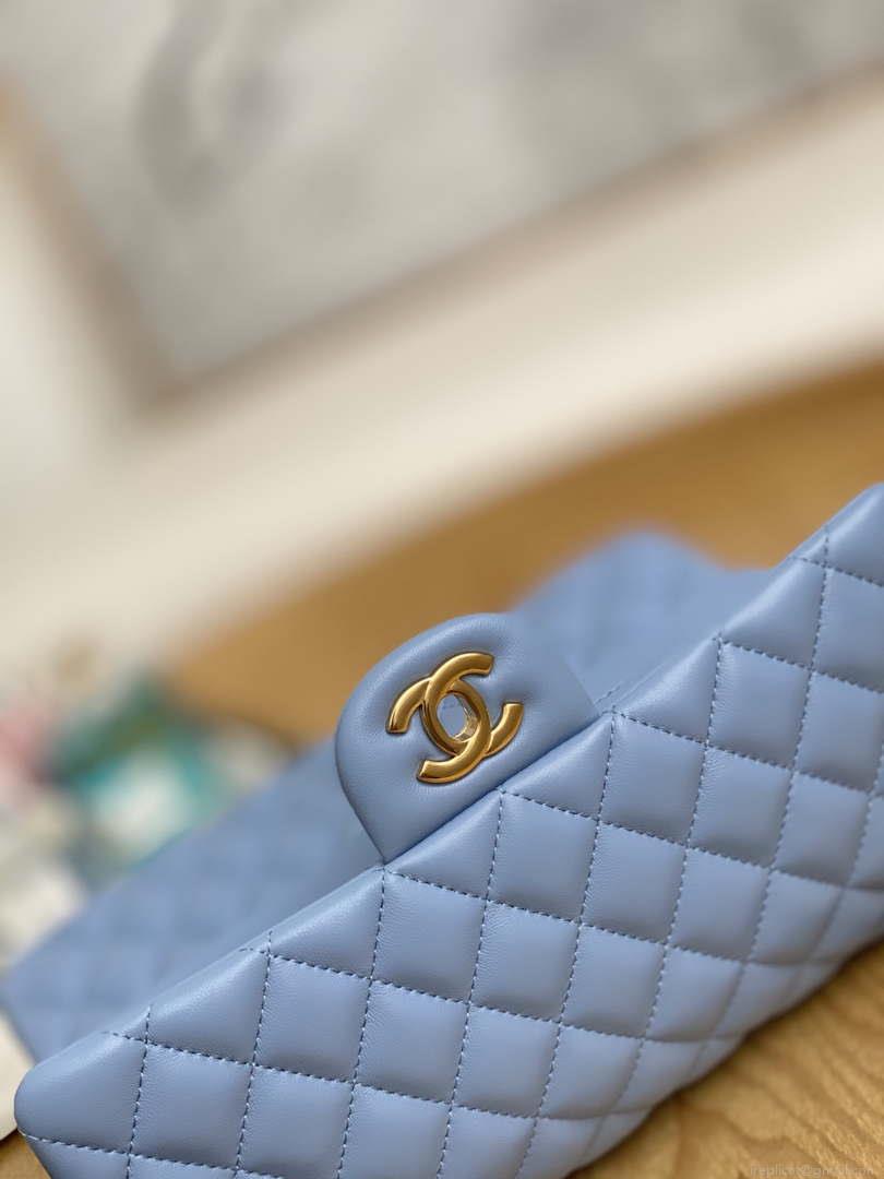 Chanel A01112 Flap Classic Bag Lambskin Light Blue Gold