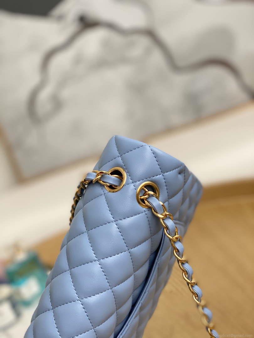 Chanel A01112 Flap Classic Bag Lambskin Light Blue Gold