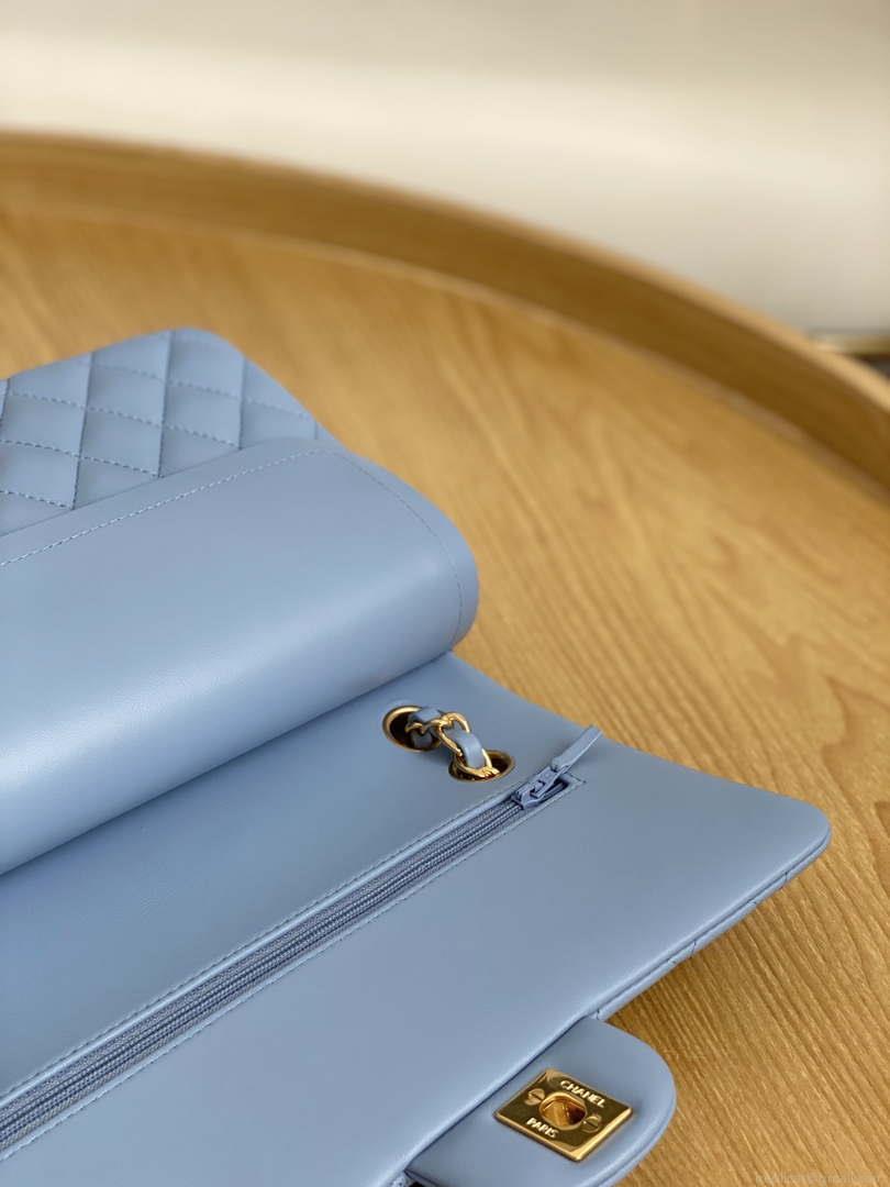 Chanel A01112 Flap Classic Bag Lambskin Light Blue Gold