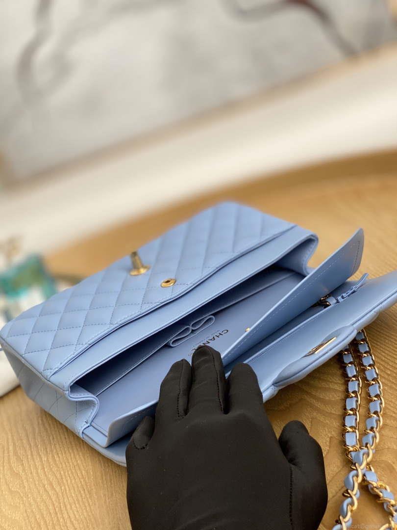 Chanel A01112 Flap Classic Bag Lambskin Light Blue Gold