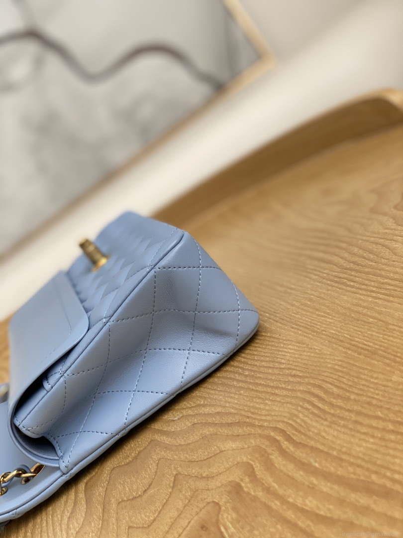 Chanel A01112 Flap Classic Bag Lambskin Light Blue Gold