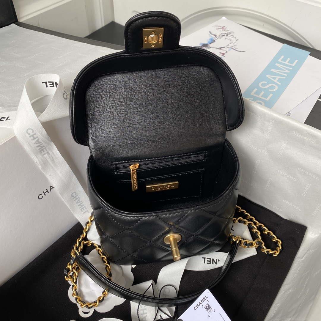 Chanel AS3973 Small Vanity Case Lambskin bag with top handle Black Gold