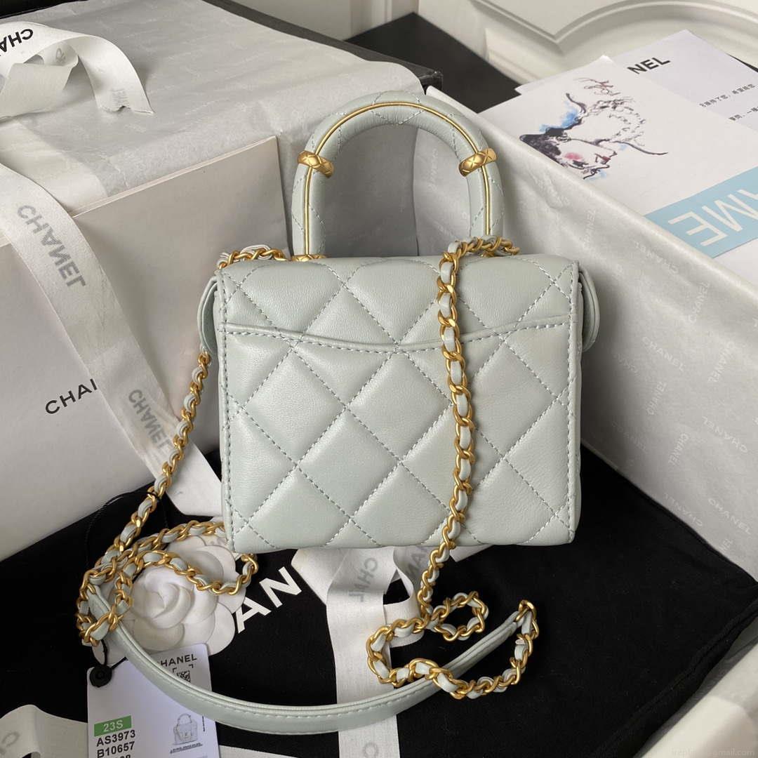 Chanel AS3973 Small Vanity Case Lambskin bag with top handle Light Blue