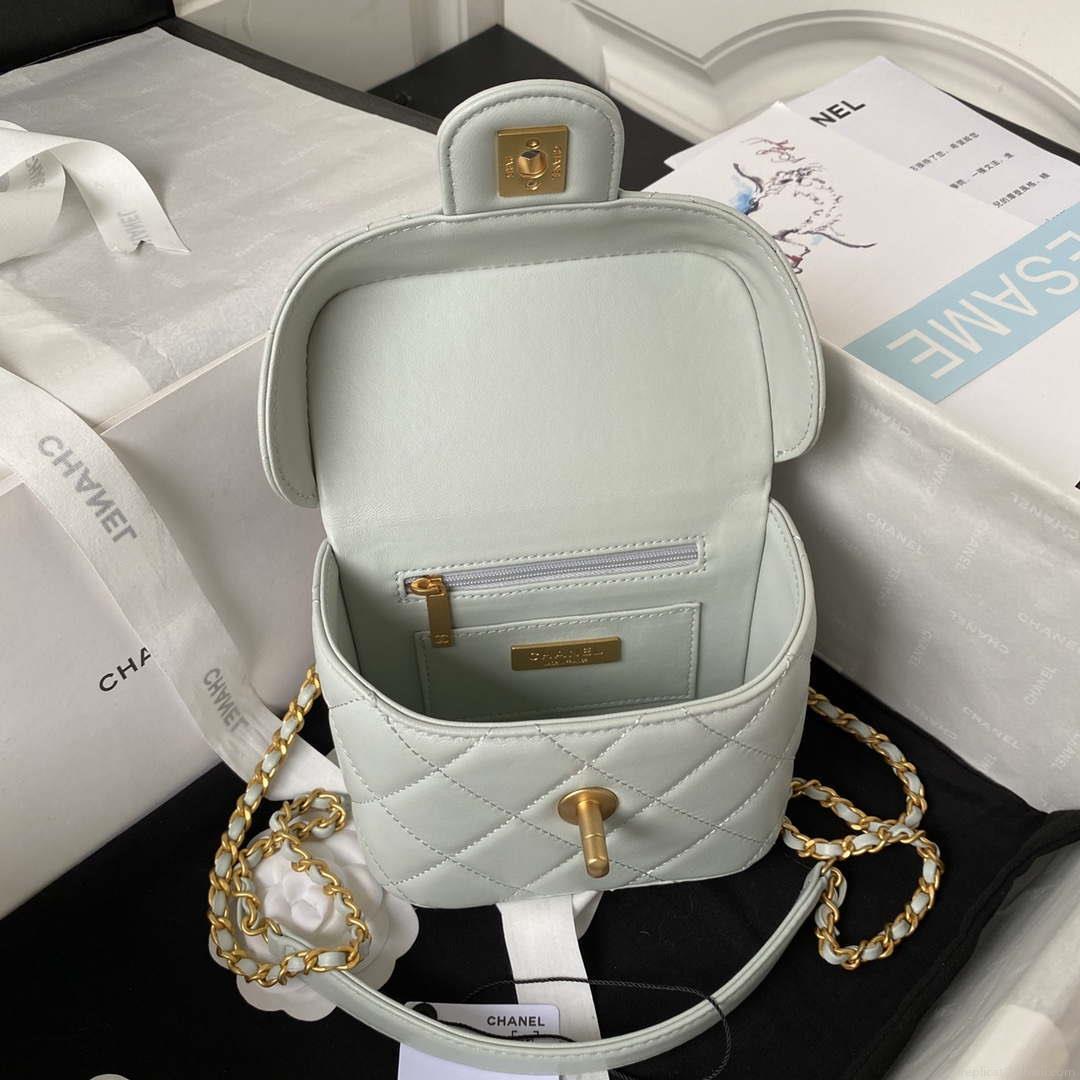 Chanel AS3973 Small Vanity Case Lambskin bag with top handle Light Blue