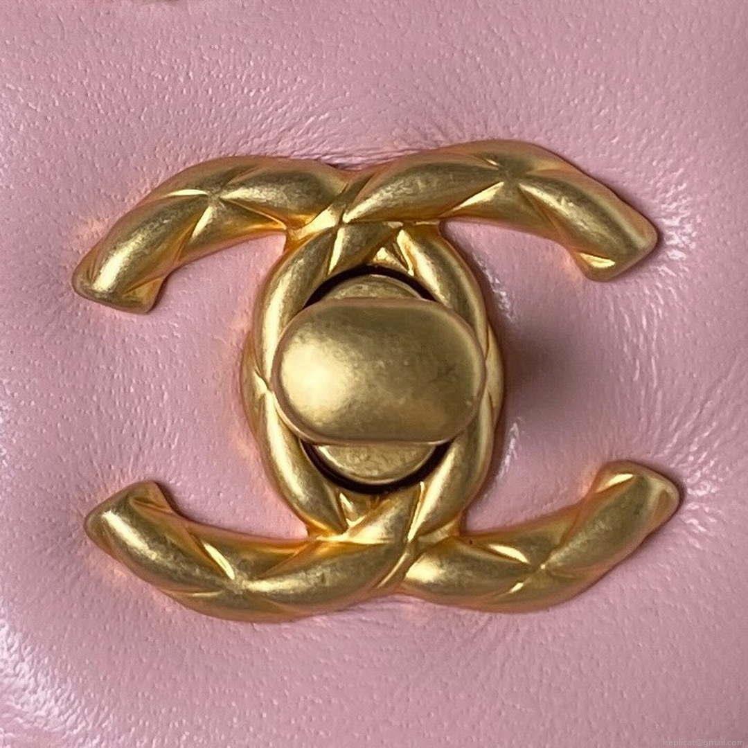 Chanel AS3973 Small Vanity Case Tweed Lambskin & Gold Metal Pink & Ecru
