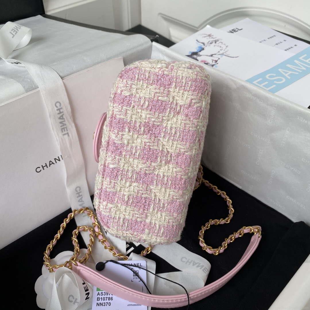 Chanel AS3973 Small Vanity Case Tweed Lambskin & Gold Metal Pink & Ecru