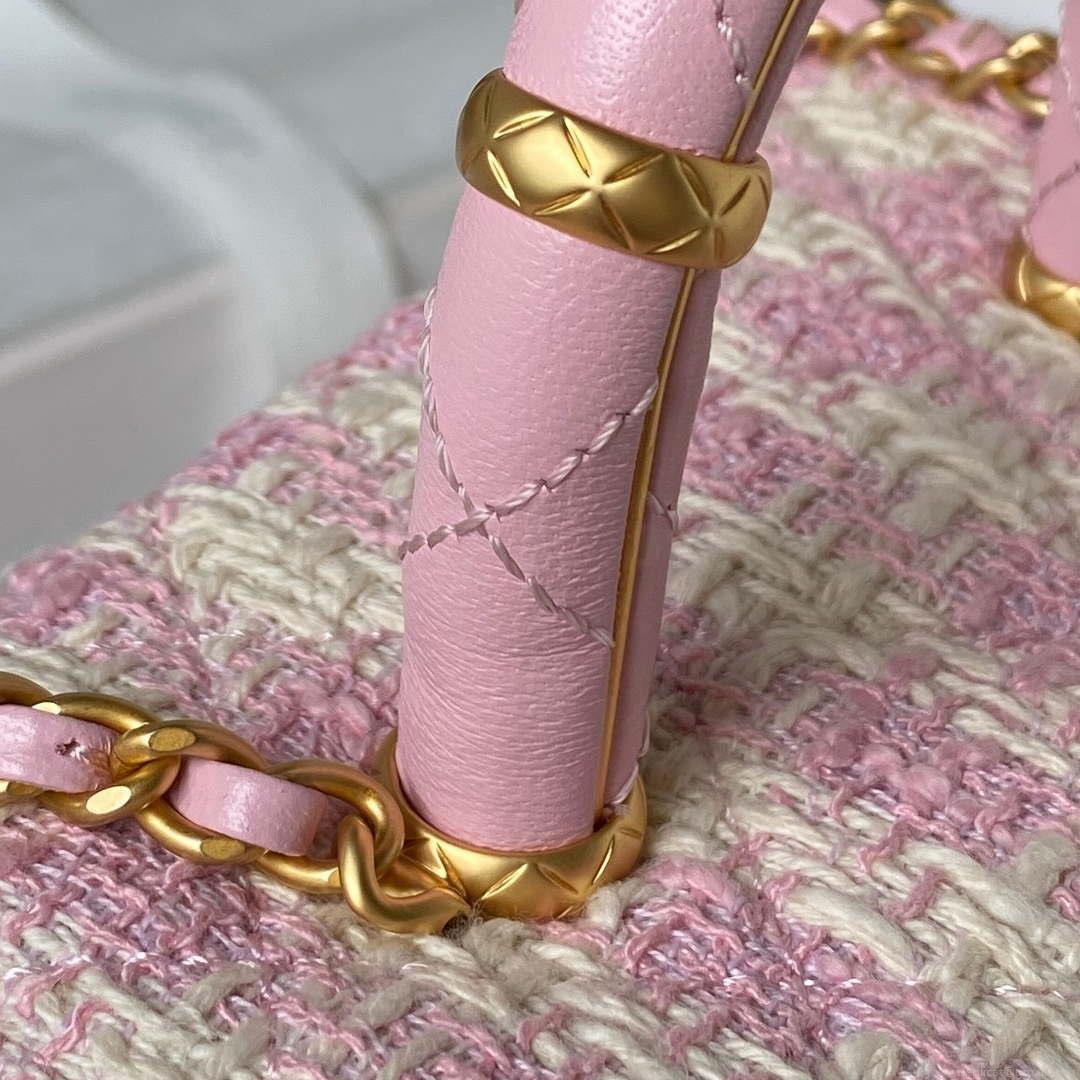 Chanel AS3973 Small Vanity Case Tweed Lambskin & Gold Metal Pink & Ecru
