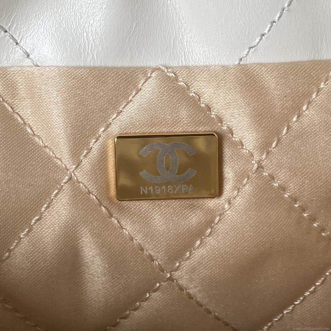 Chanel 22 Mini Handbag AS3980 Shiny Calfskin & Gold-Tone Metal White