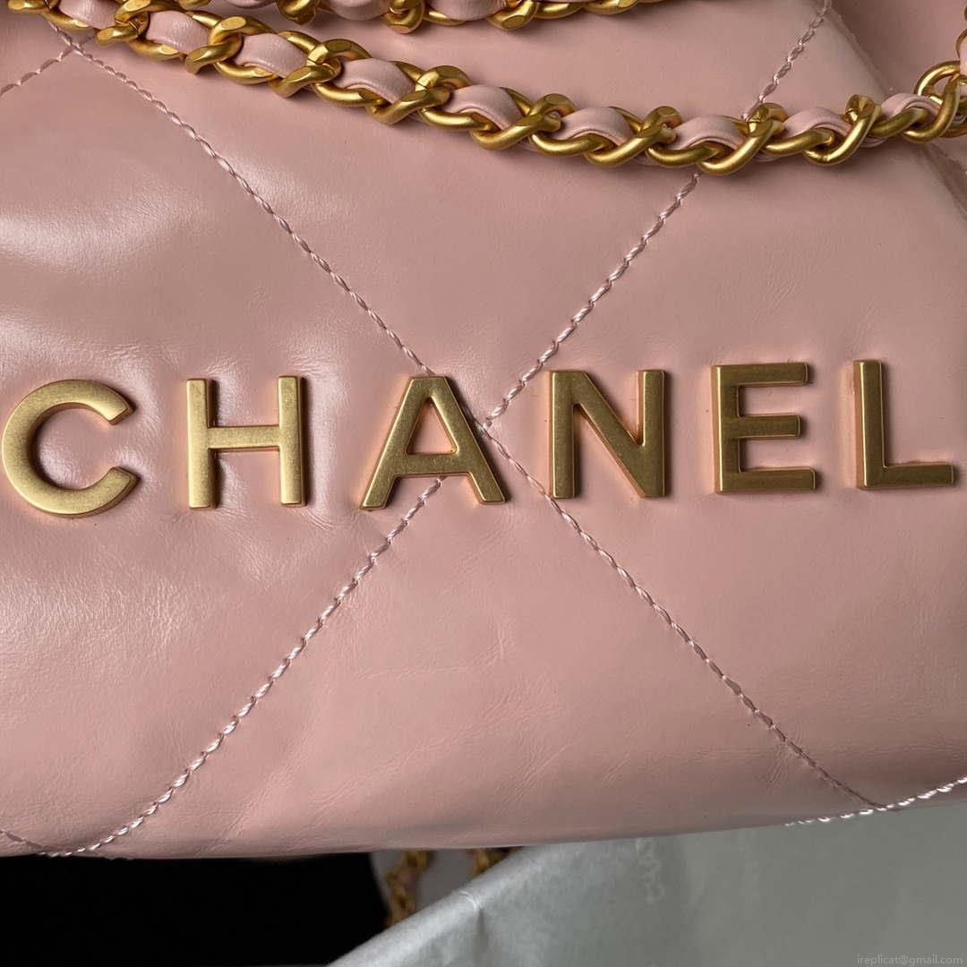 Chanel 22 Mini Handbag AS3980 Shiny Calfskin & Gold-Tone Metal Pink