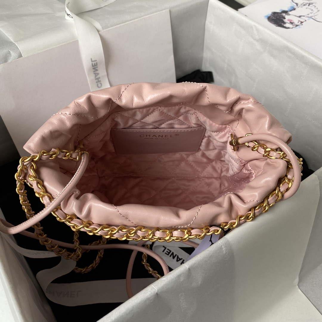 Chanel 22 Mini Handbag AS3980 Shiny Calfskin & Gold-Tone Metal Pink