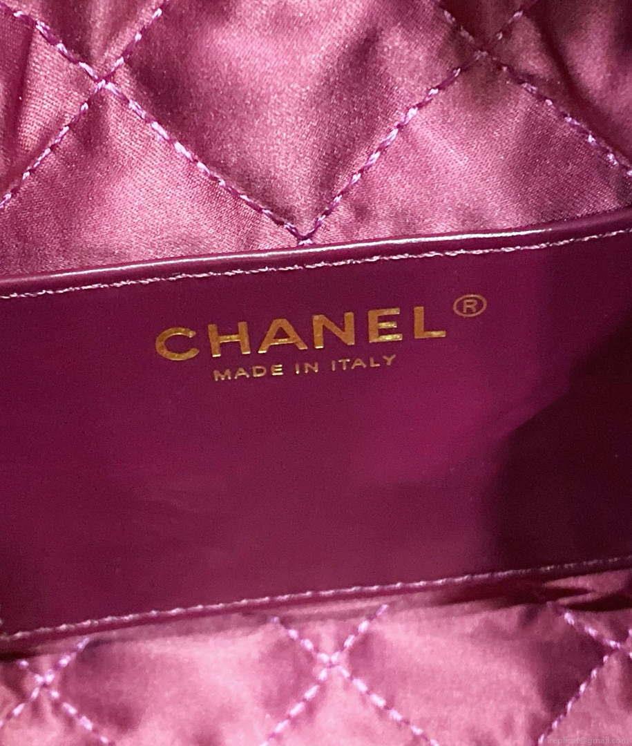 Chanel 22 Mini Handbag AS3980 Shiny Calfskin & Gold-Tone Metal Purple Red