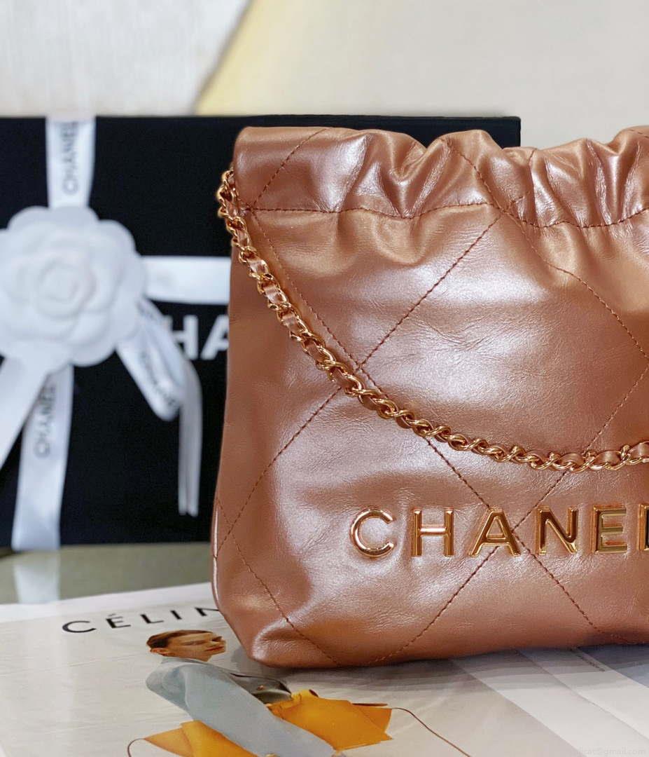 Chanel 22 Mini Handbag AS3980 Shiny Calfskin & Gold-Tone Metal Copper