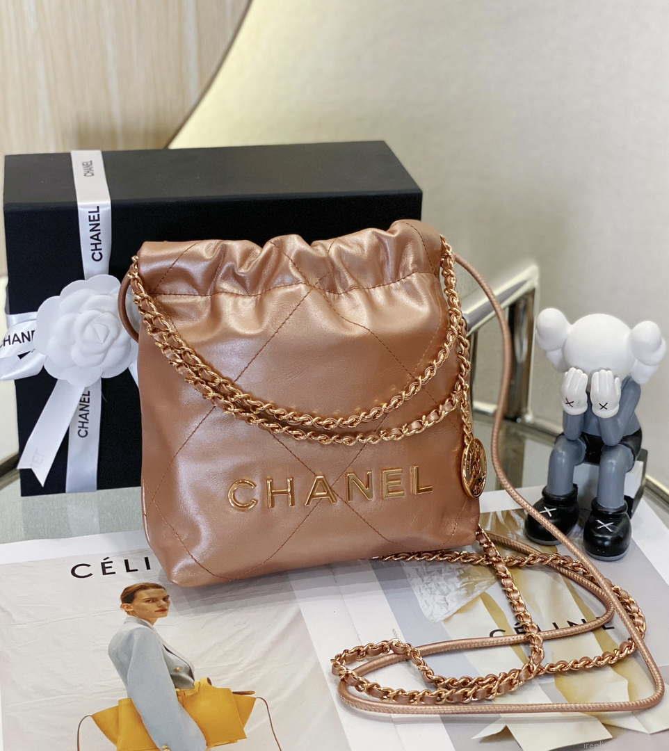 Chanel 22 Mini Handbag AS3980 Shiny Calfskin & Gold-Tone Metal Copper