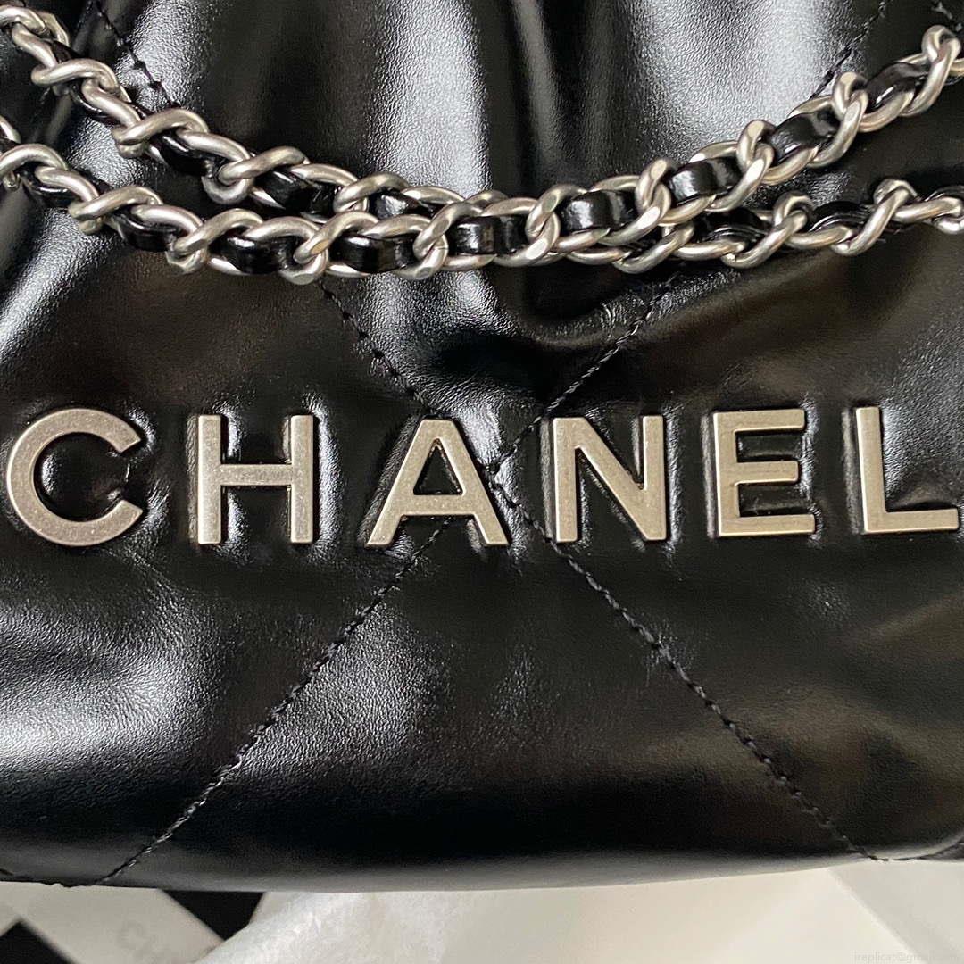 Chanel AS3980 22 Mini Handbag Shiny Calfskin & Silver-Tone Metal Black