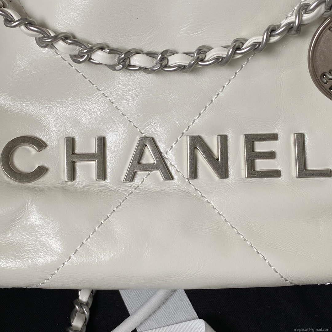 Chanel AS3980 22 Mini Handbag Shiny Calfskin & Silver-Tone Metal White