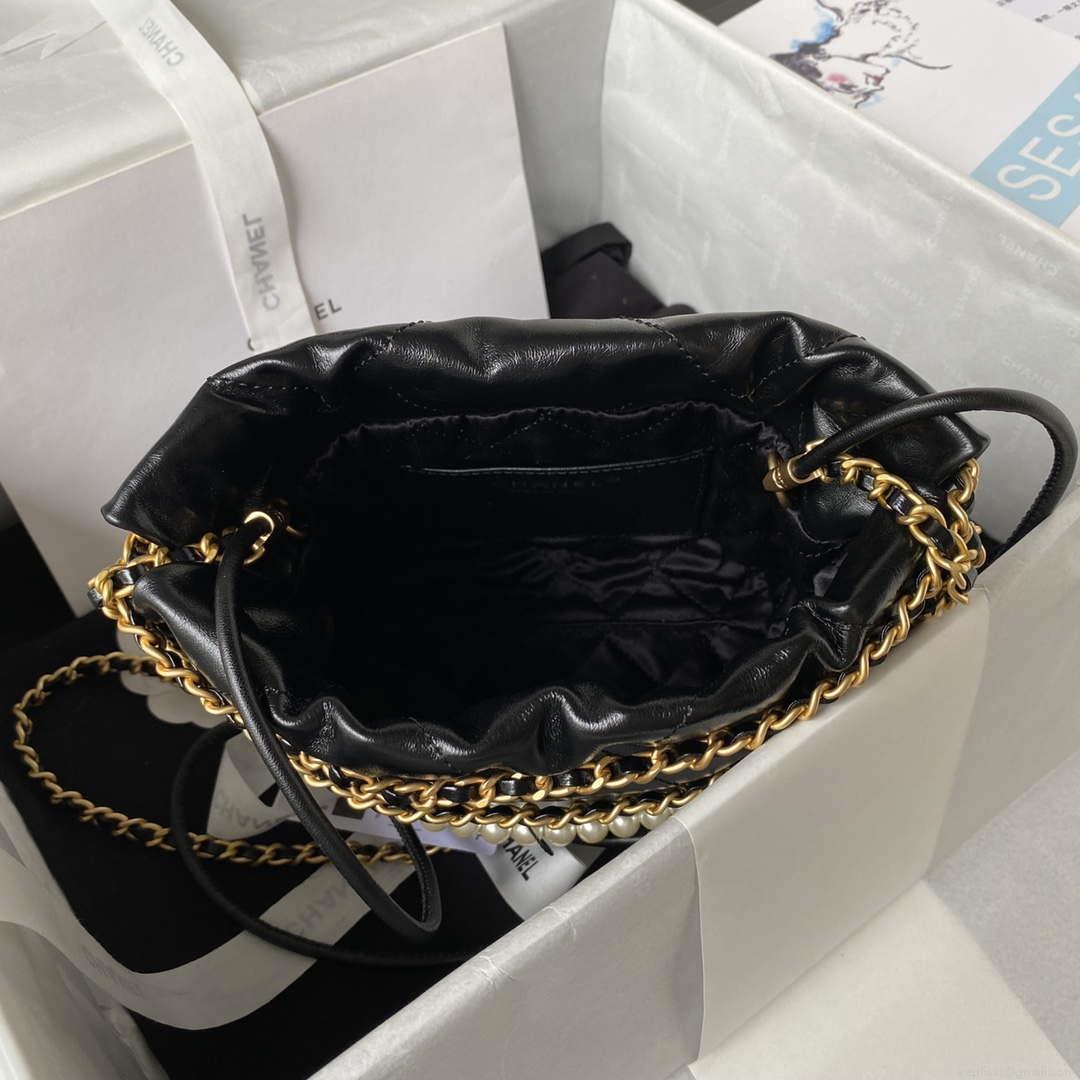 Chanel AS3980 22 Mini Handbag Shiny Crumpled Calfskin & Gold-Tone Metal Black