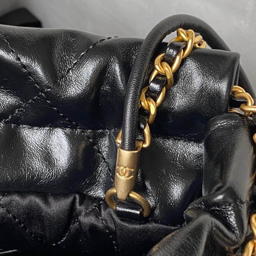 Chanel AS3980 22 Mini Handbag Shiny Crumpled Calfskin & Gold-Tone Metal Black