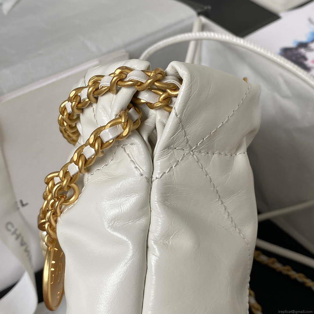 Chanel AS3980 22 Mini Handbag Shiny Calfskin & Gold-Tone Metal White