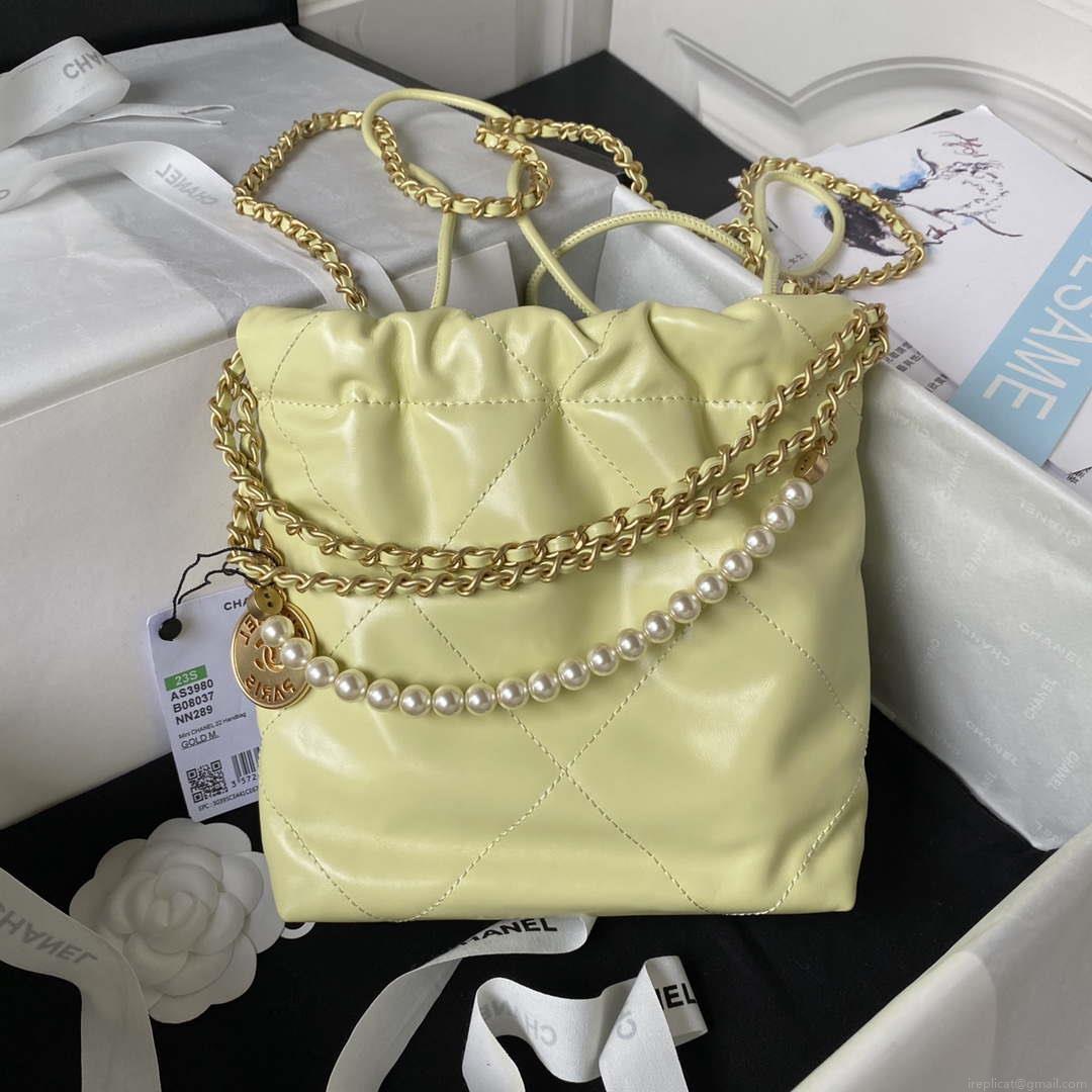 Chanel AS3980 22 Mini Handbag Shiny Calfskin & Gold-Tone Metal Yellow