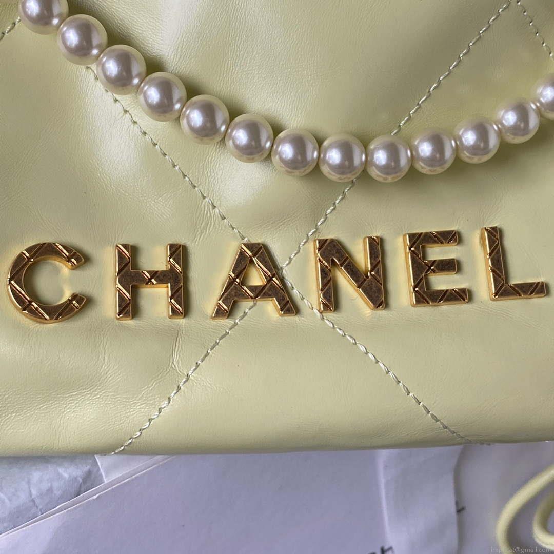 Chanel AS3980 22 Mini Handbag Shiny Calfskin & Gold-Tone Metal Yellow