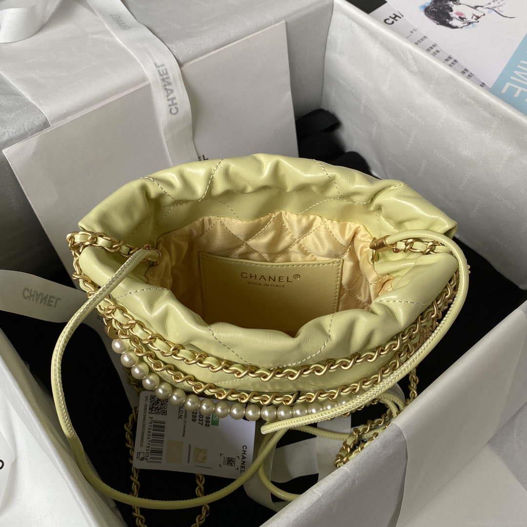 Chanel AS3980 22 Mini Handbag Shiny Calfskin & Gold-Tone Metal Yellow