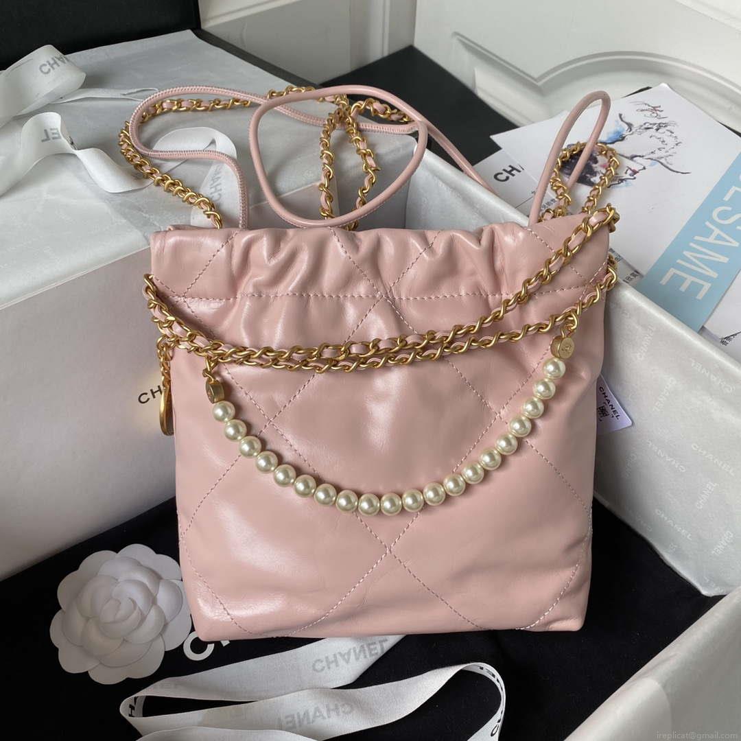 Chanel AS3980 22 Mini Handbag Shiny Calfskin & Gold-Tone Metal Pink