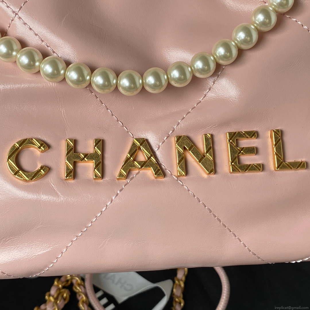 Chanel AS3980 22 Mini Handbag Shiny Calfskin & Gold-Tone Metal Pink
