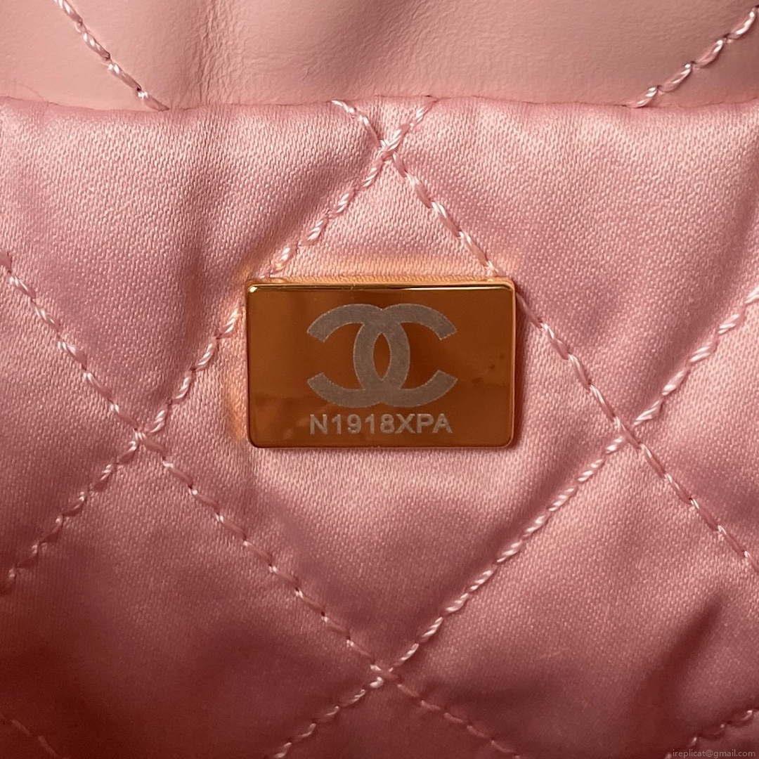 Chanel AS3980 22 Mini Handbag Shiny Calfskin & Gold-Tone Metal Pink