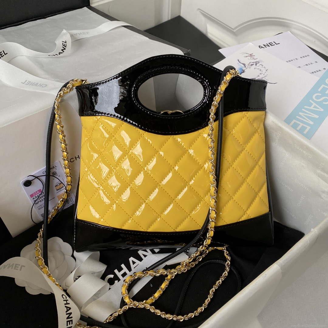 Chanel AS4133 mini Bi-color Chain patent leather Bag Yellow