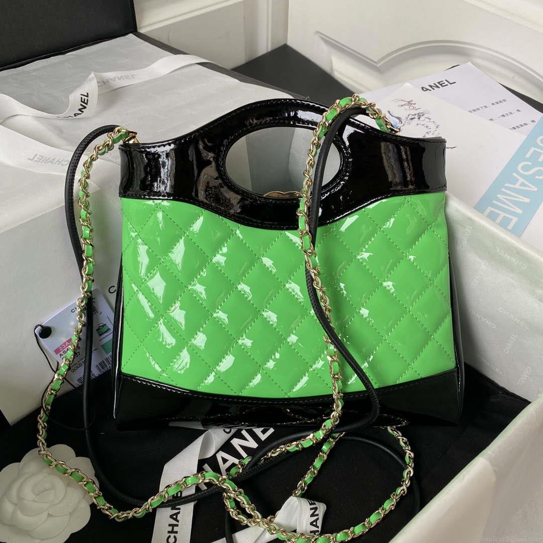 Chanel AS4133 mini Bi-color Chain patent leather Bag Green