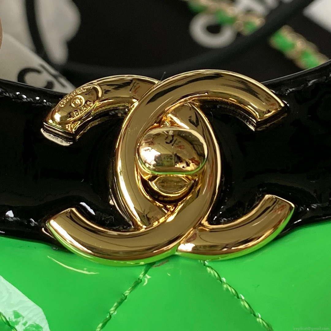 Chanel AS4133 mini Bi-color Chain patent leather Bag Green