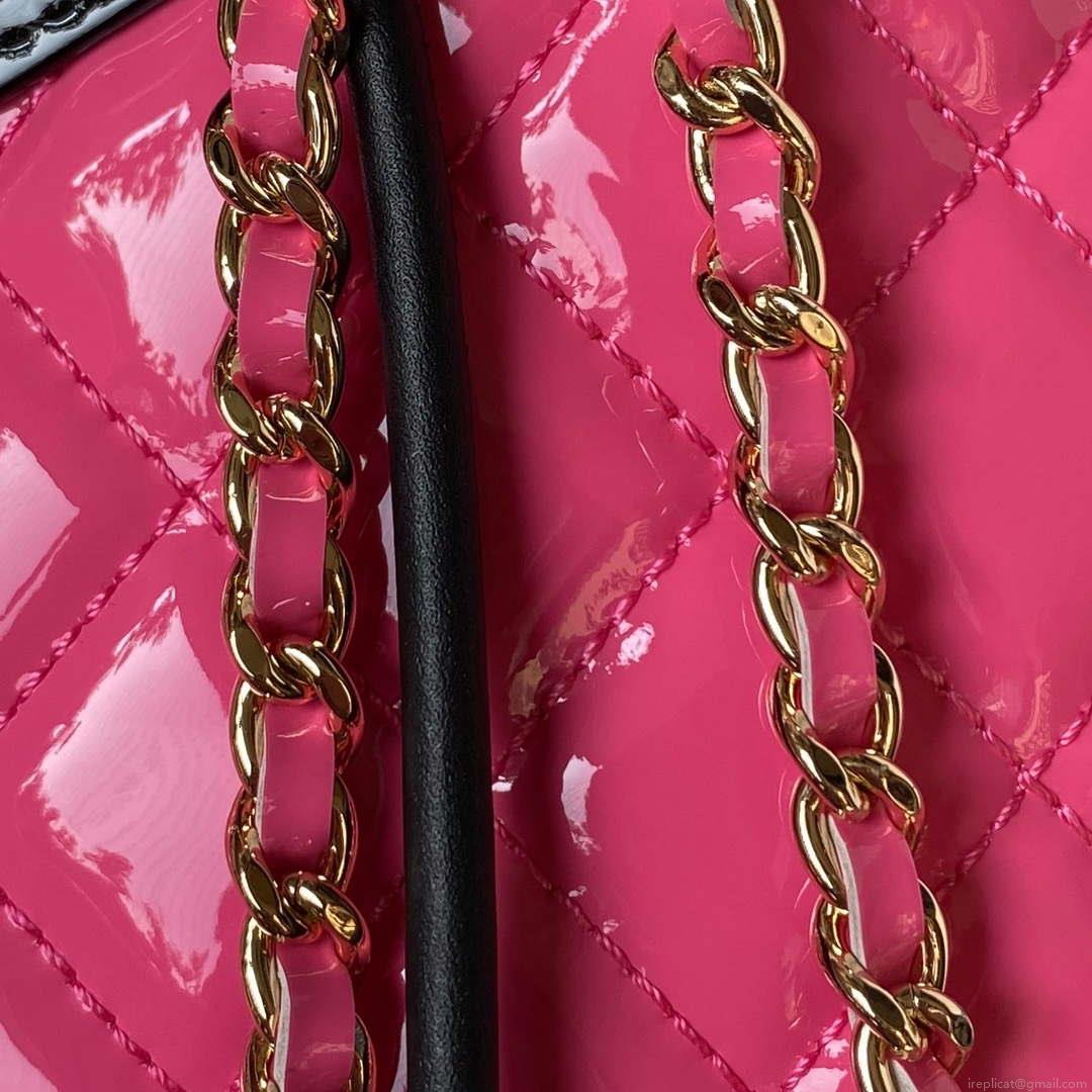 Chanel AS4133 mini Bi-color Chain patent leather Bag Rose Red
