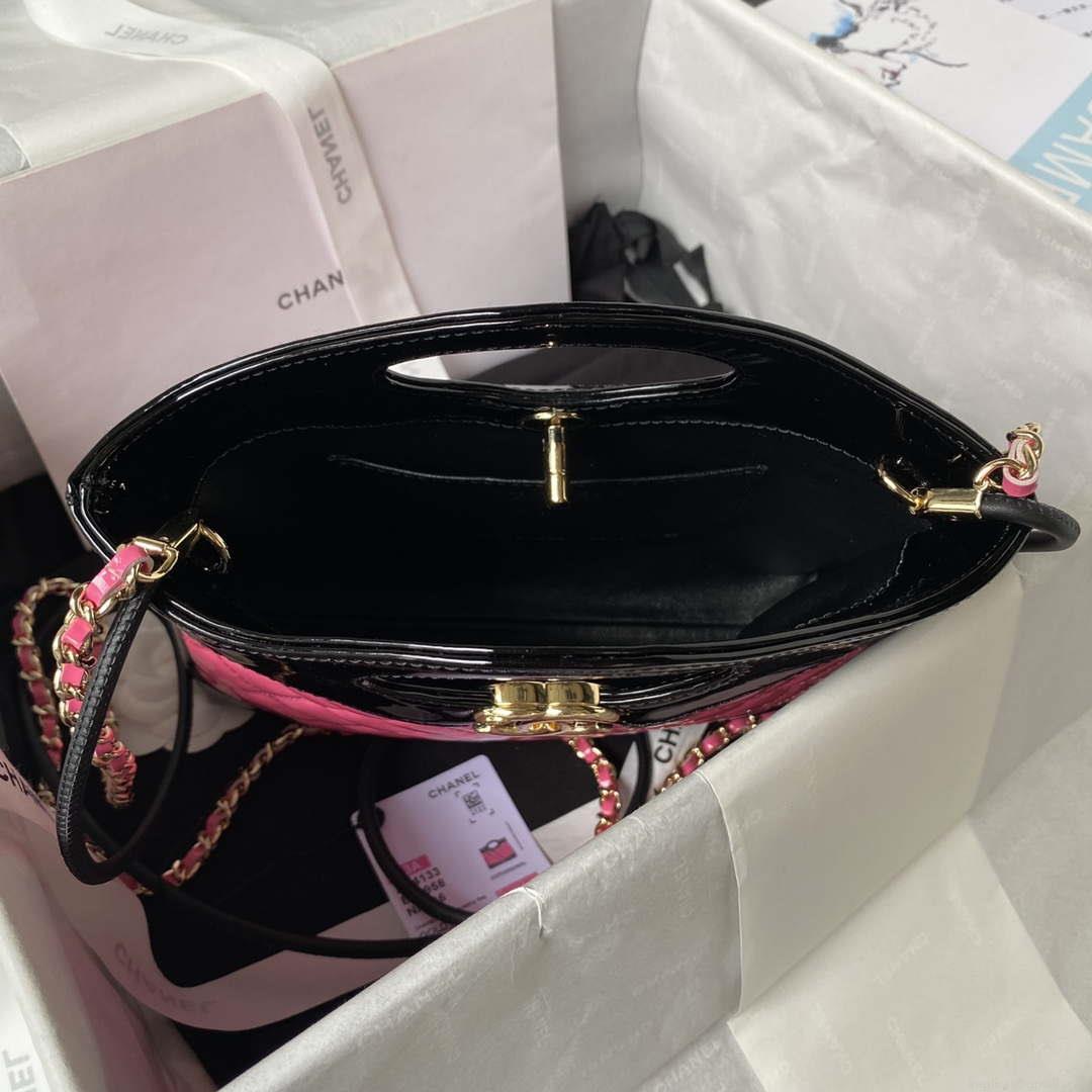 Chanel AS4133 mini Bi-color Chain patent leather Bag Rose Red