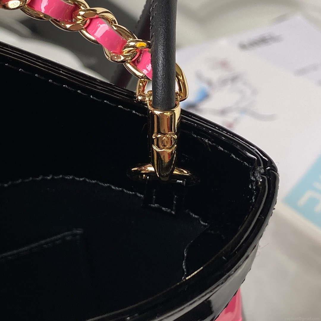 Chanel AS4133 mini Bi-color Chain patent leather Bag Rose Red