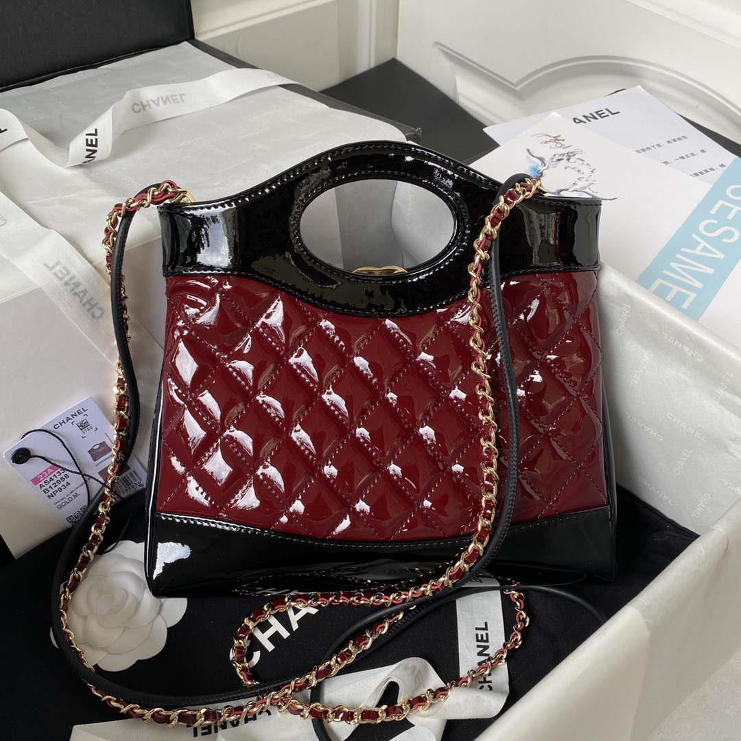 Chanel AS4133 mini Bi-color Chain patent leather Bag Wine Red