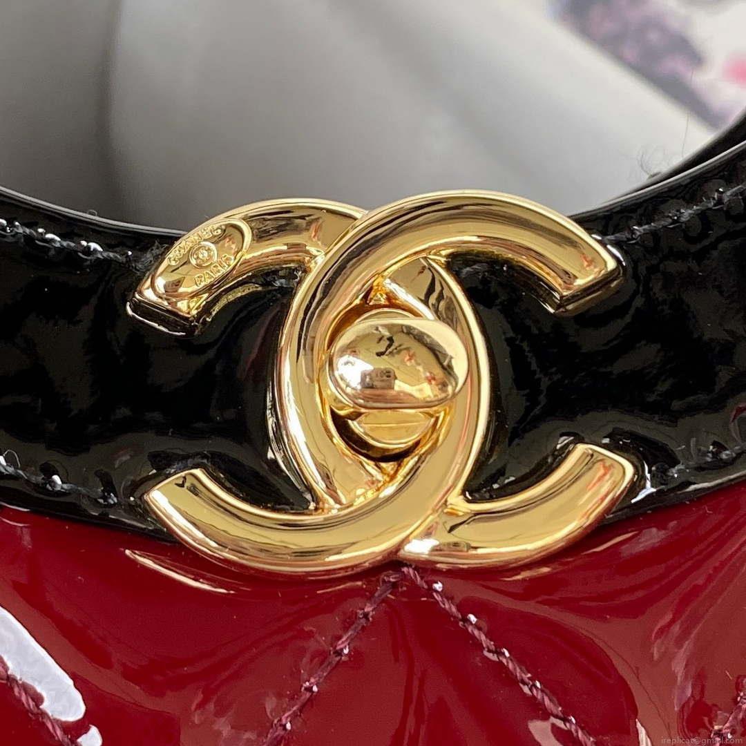Chanel AS4133 mini Bi-color Chain patent leather Bag Wine Red