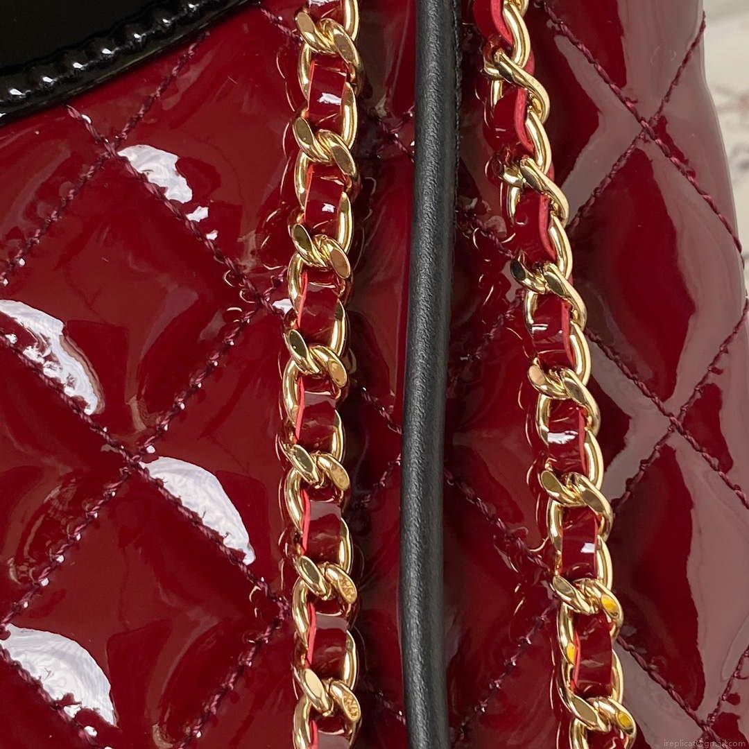 Chanel AS4133 mini Bi-color Chain patent leather Bag Wine Red