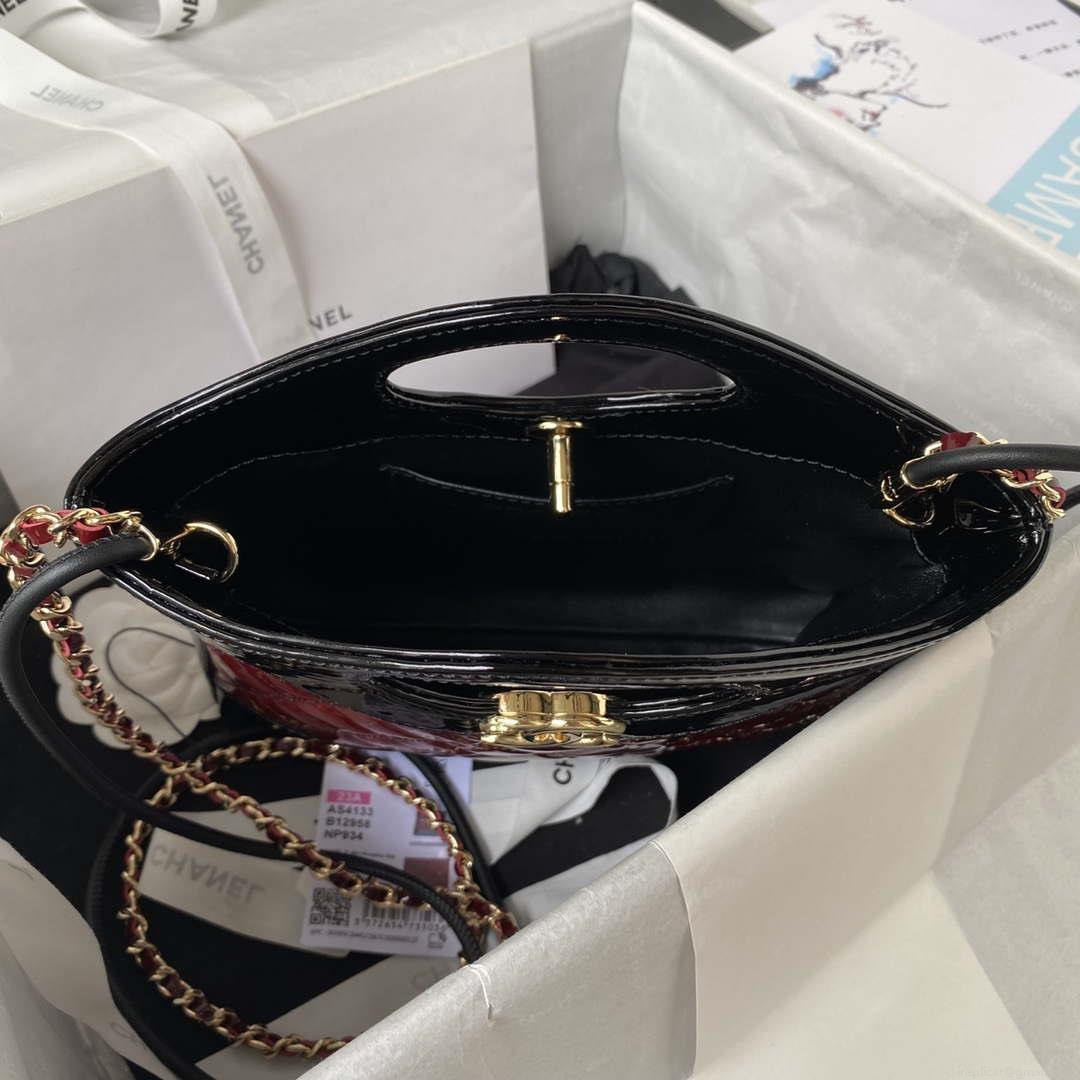 Chanel AS4133 mini Bi-color Chain patent leather Bag Wine Red