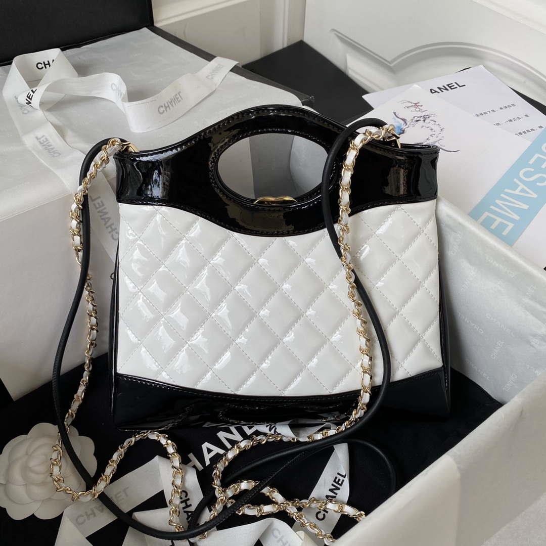 Chanel AS4133 mini Bi-color Chain patent leather Bag White