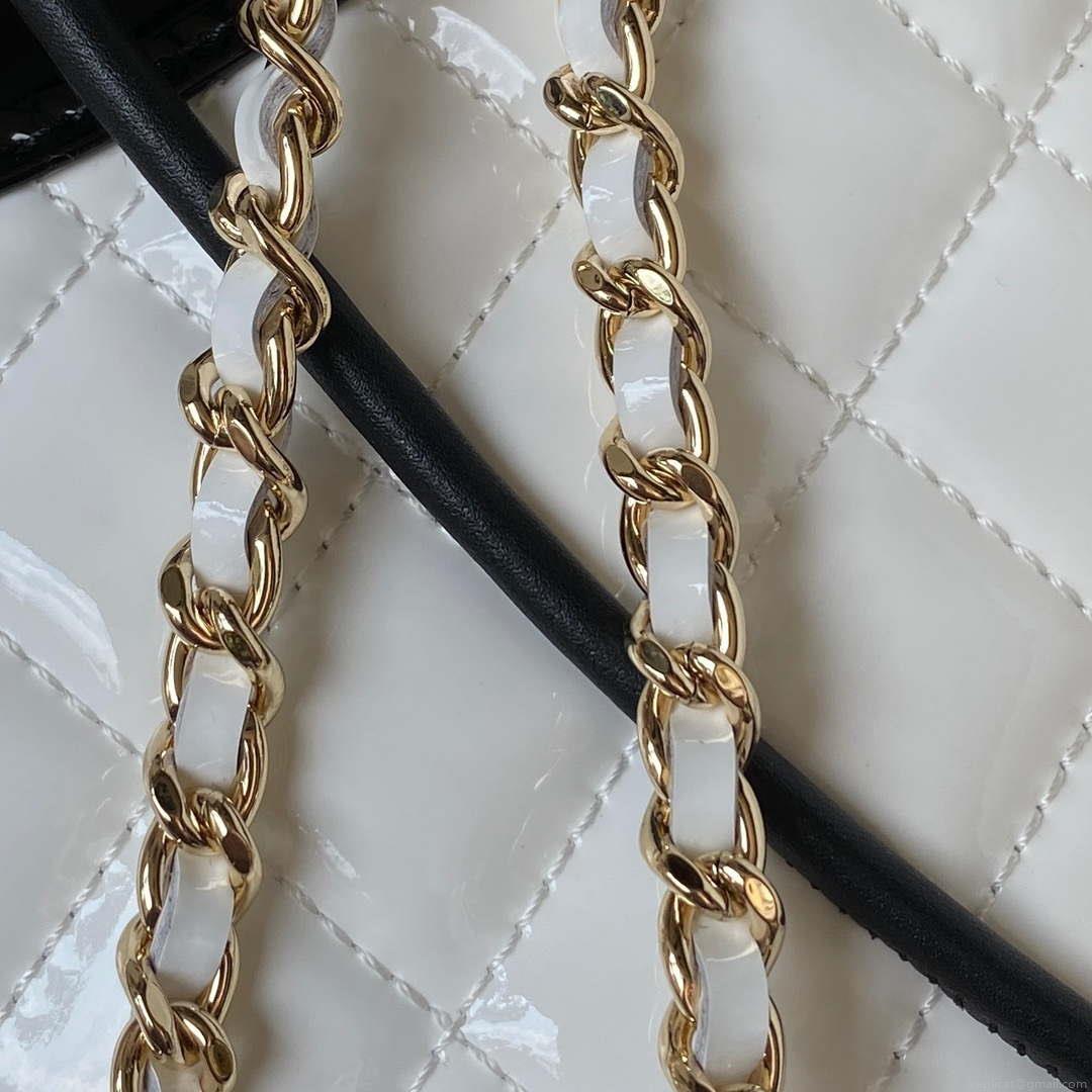Chanel AS4133 mini Bi-color Chain patent leather Bag White