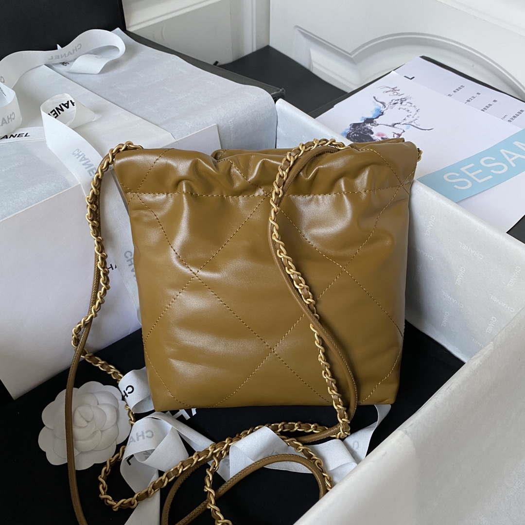 Chanel 22 Mini Handbag AS3980 Shiny Calfskin & Gold-Tone Metal Marigold