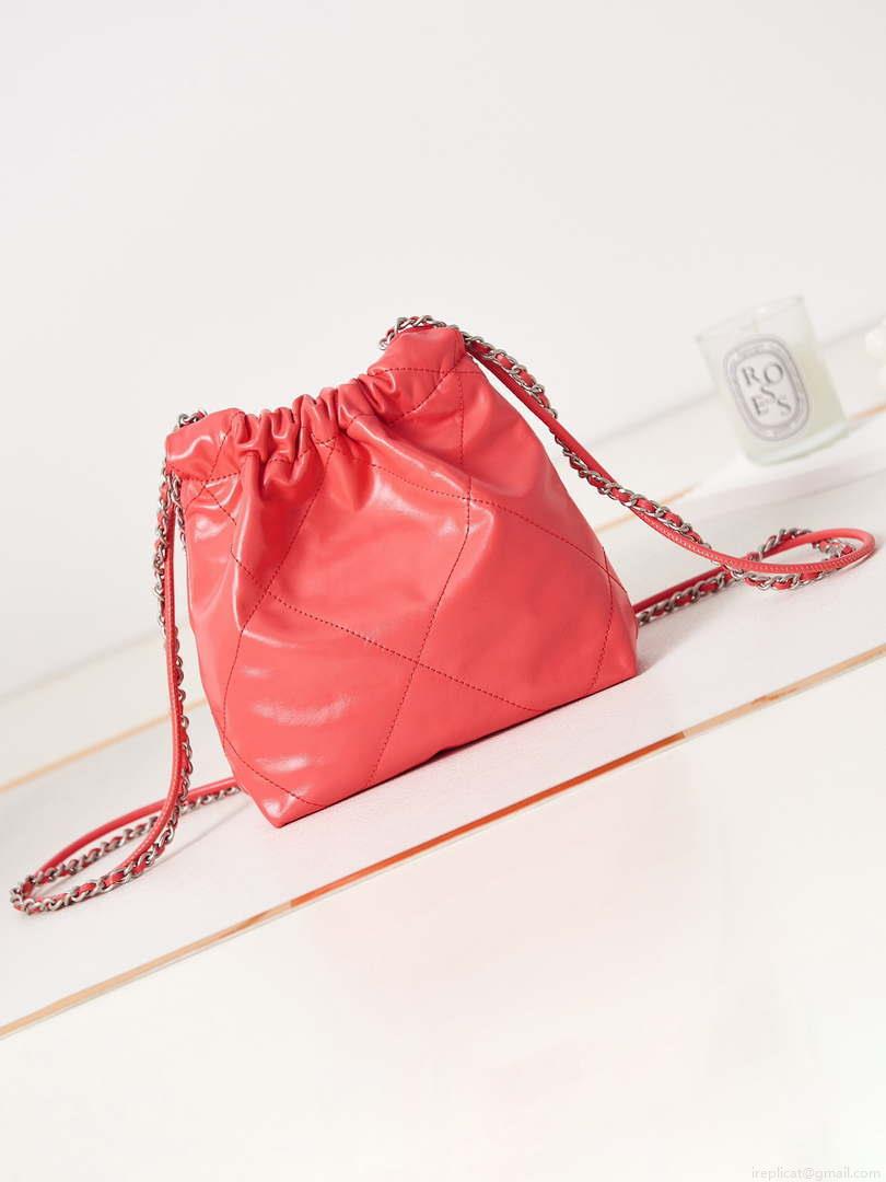 Chanel 22 AS3980 Mini Handbag Shiny Calfskin & Silver-Tone Metal Red