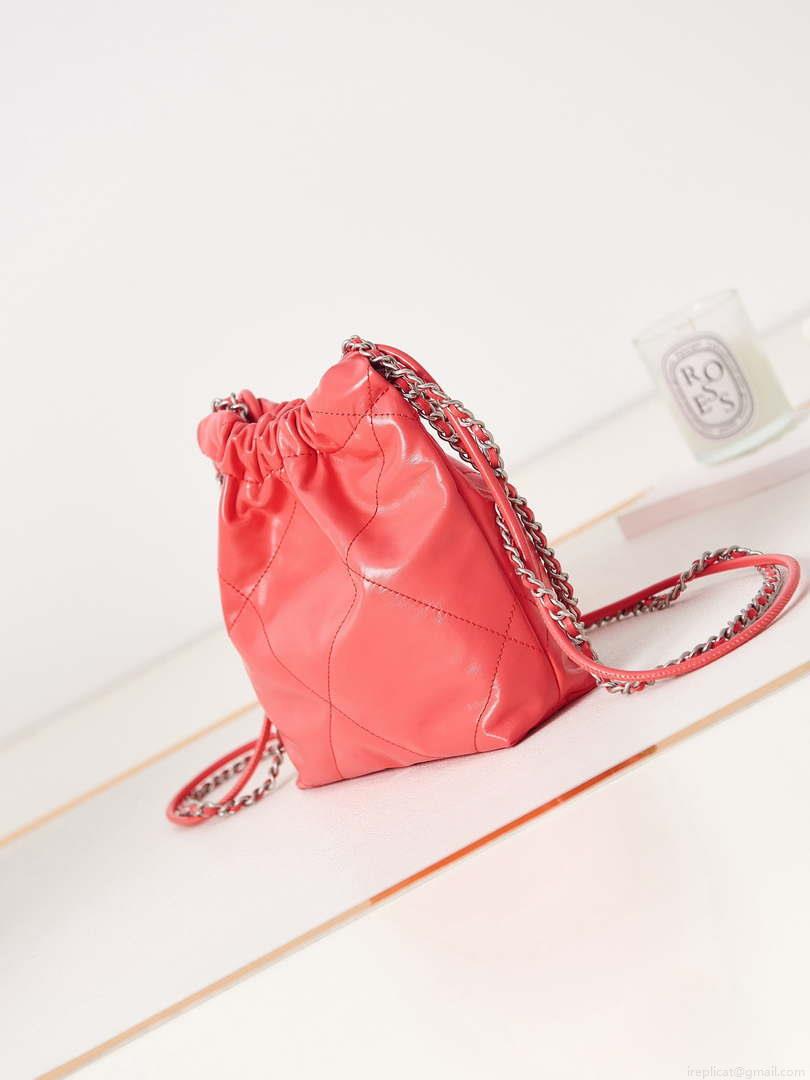 Chanel 22 AS3980 Mini Handbag Shiny Calfskin & Silver-Tone Metal Red