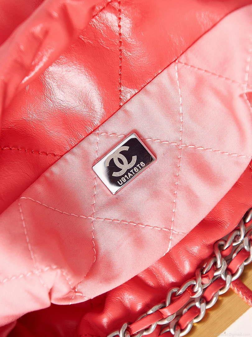 Chanel 22 AS3980 Mini Handbag Shiny Calfskin & Silver-Tone Metal Red