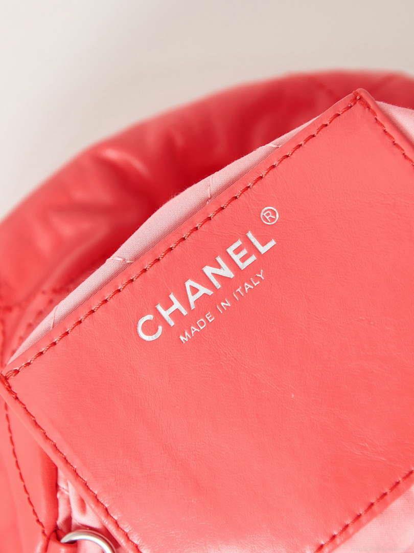 Chanel 22 AS3980 Mini Handbag Shiny Calfskin & Silver-Tone Metal Red