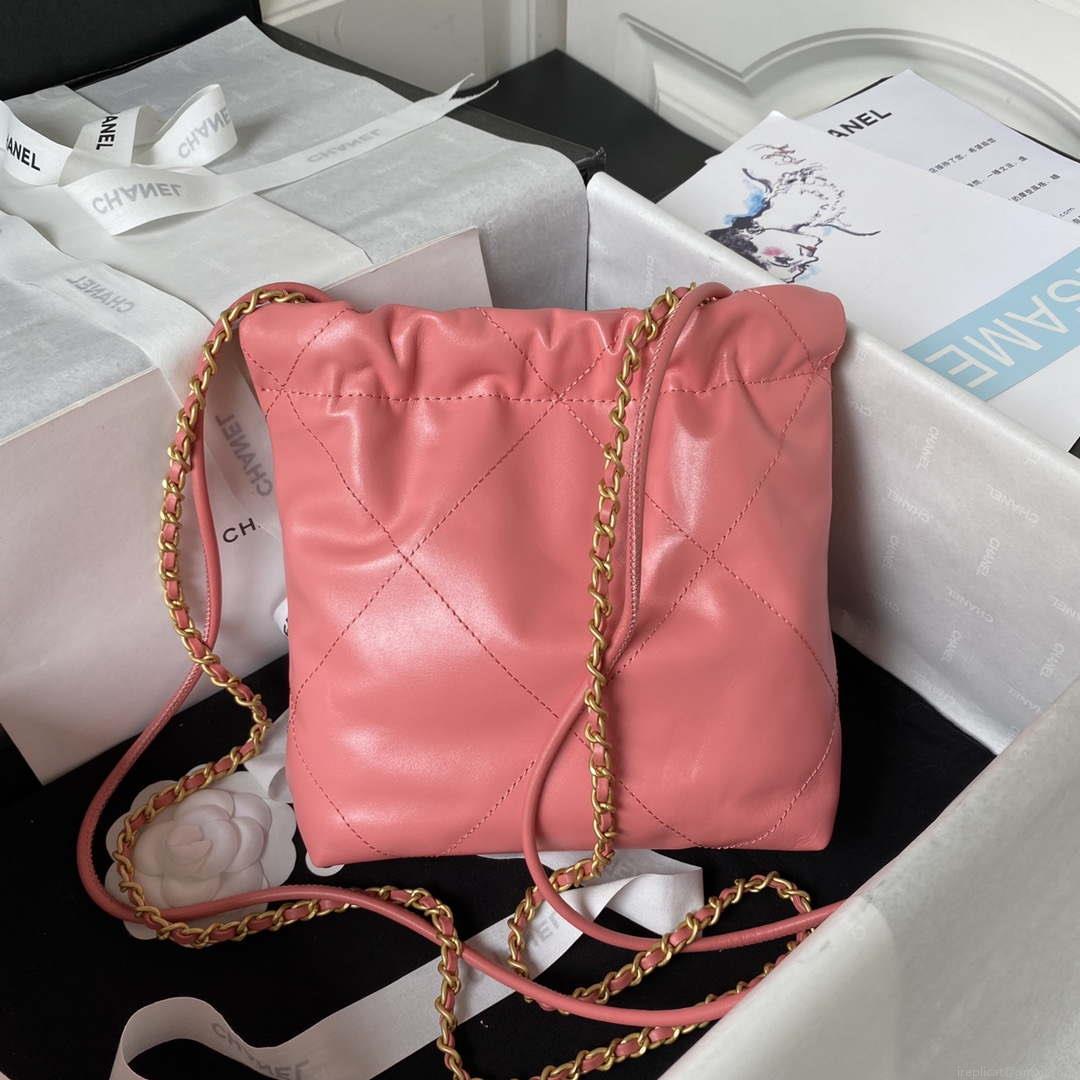 Chanel 22 Mini Handbag AS3980 Shiny Calfskin & Gold-Tone Metal Rose Pink