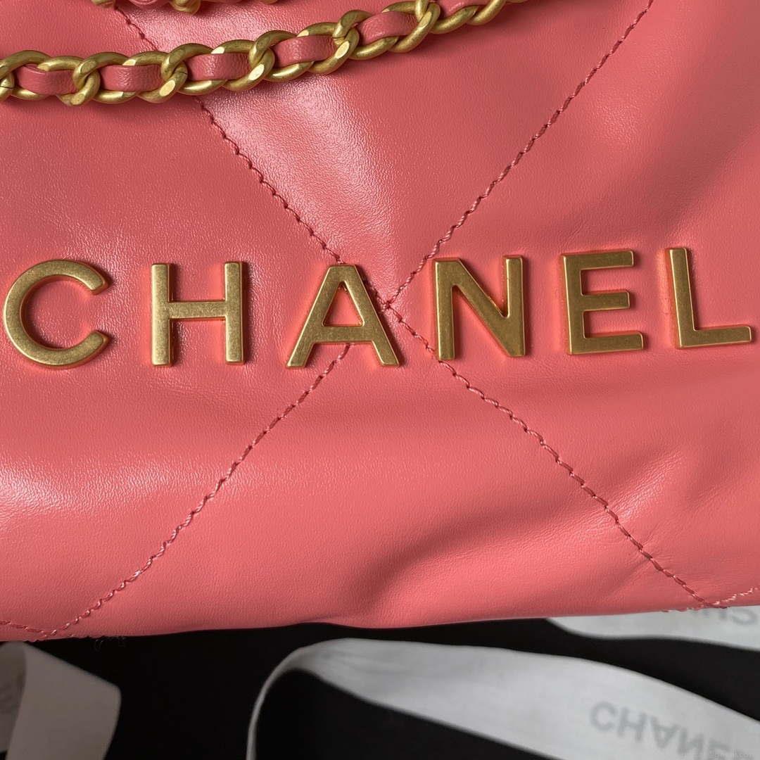 Chanel 22 Mini Handbag AS3980 Shiny Calfskin & Gold-Tone Metal Rose Pink