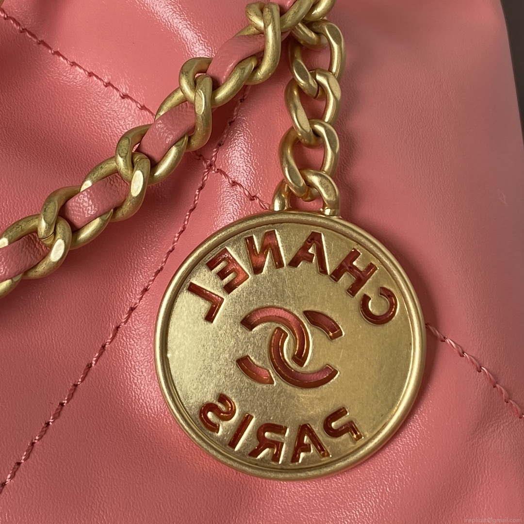 Chanel 22 Mini Handbag AS3980 Shiny Calfskin & Gold-Tone Metal Rose Pink
